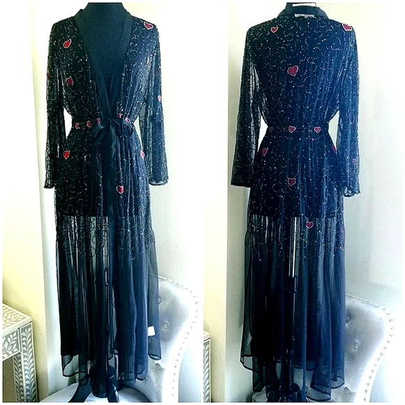 🍒NWOT🍒 SACRED HEART EMBELLISHED FULL LENGTH SHEER KIMONO